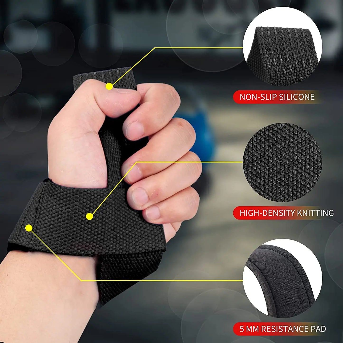 Silicone Grip Weightlifting Wrist Straps