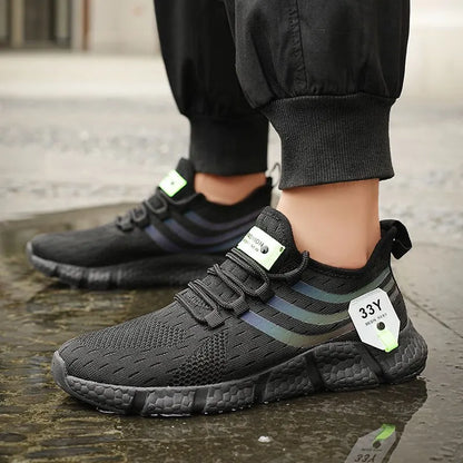 Black Mesh Sport Sneakers for Men's