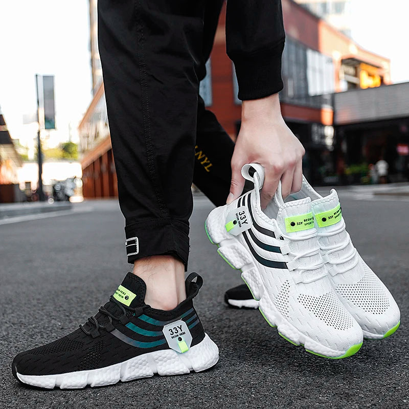 Black Mesh Sport Sneakers for Men's